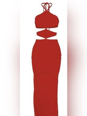 Women's Red Cutout Maxi Dress with Bandeau Top